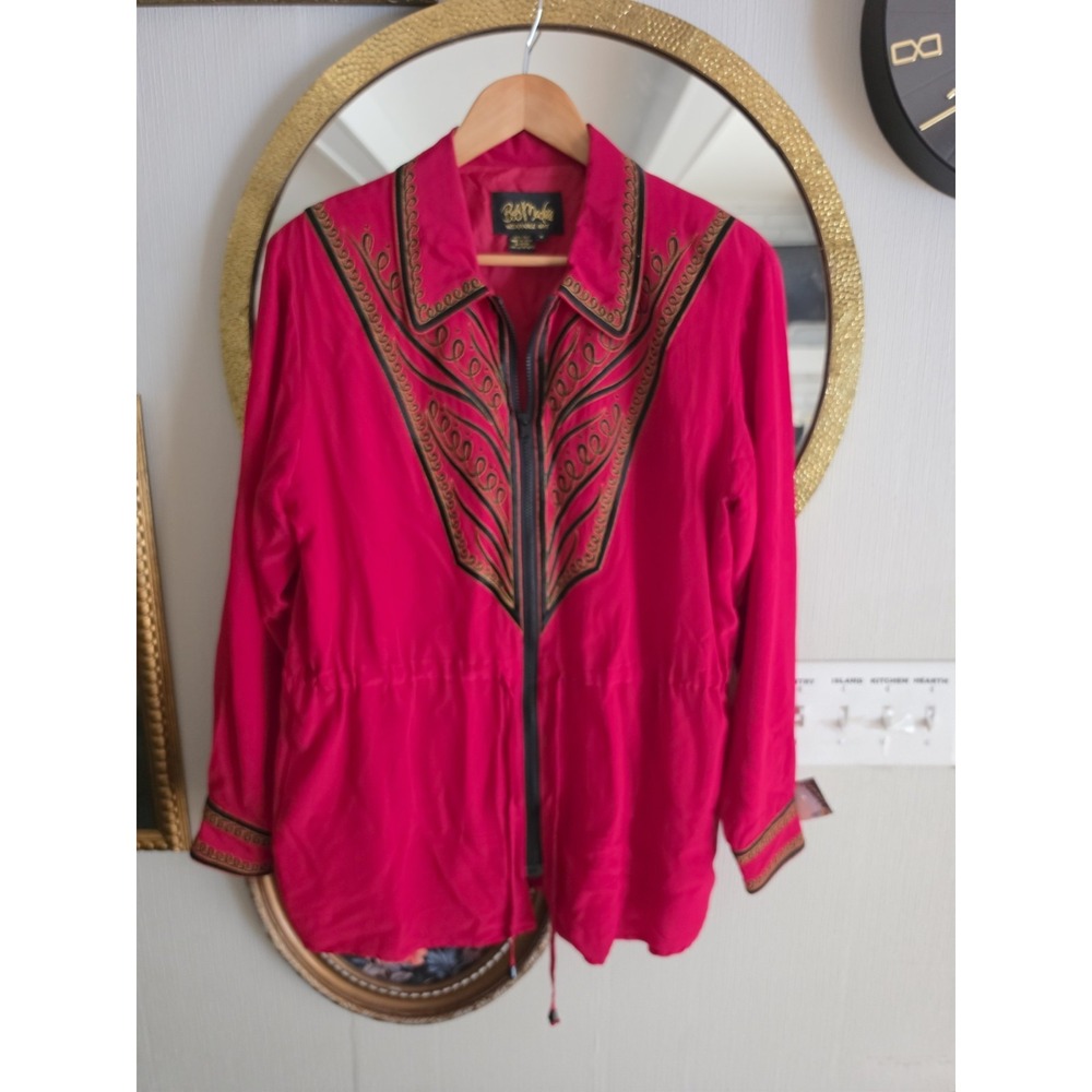 Bob Mackie Wearable Art Size MED Zip-Up Embroidered Red And Jacket